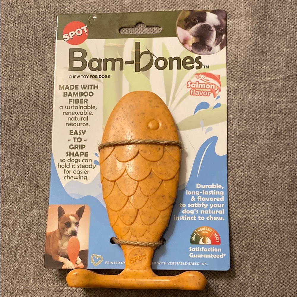 Spot Bam-Bones Chew Toy for Dogs Easy to Grip Fish Shaped with Bamboo Fiber